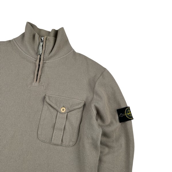 Stone Island 2001 Beige Wool Blend Vintage Ribbed High Neck Jumper - Large