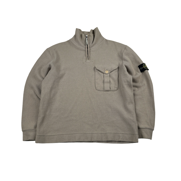 Stone Island 2001 Beige Wool Blend Vintage Ribbed High Neck Jumper - Large