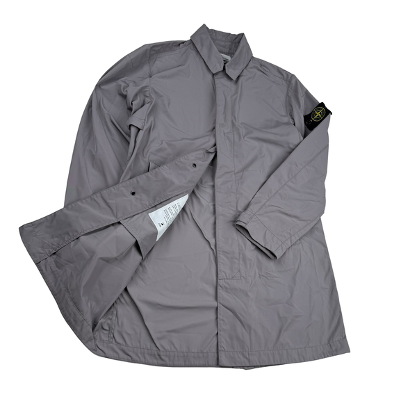 Stone Island 2024 Silver Micro Twill Long Buttoned Jacket - Small
