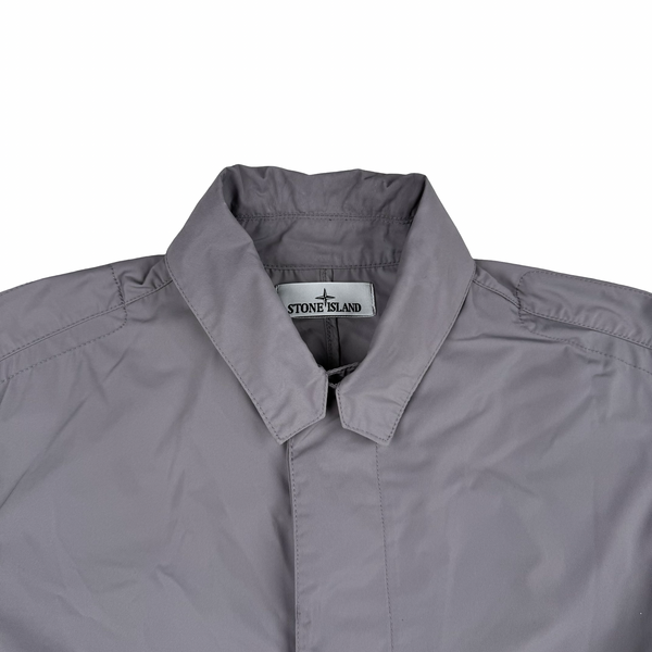 Stone Island 2024 Silver Micro Twill Long Buttoned Jacket - Small