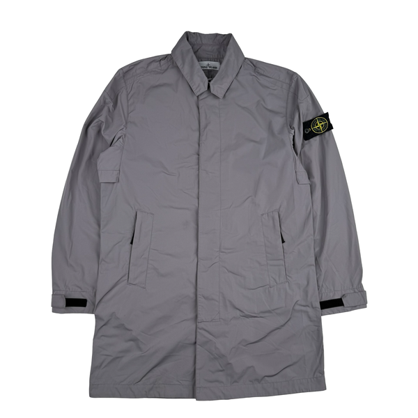 Stone Island 2024 Silver Micro Twill Long Buttoned Jacket - Small