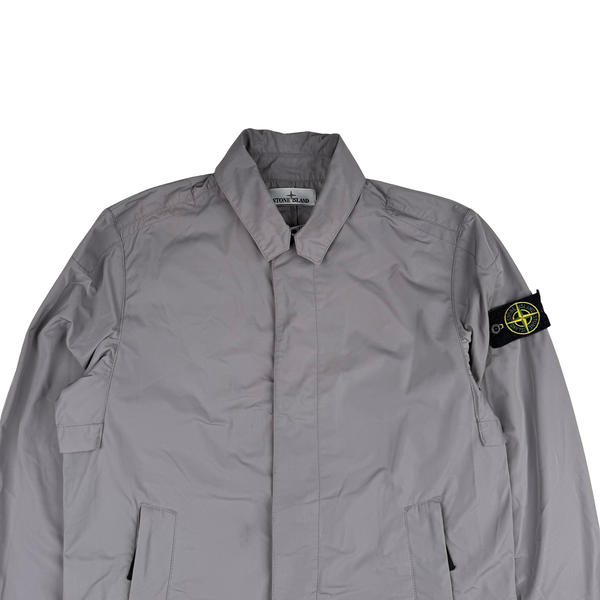 Stone Island 2024 Silver Micro Twill Long Buttoned Jacket - Small