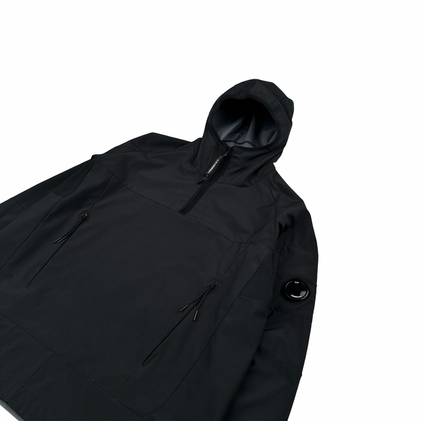 CP Company Black Soft Shell Hooded Quarter Zipped Jacket - Medium