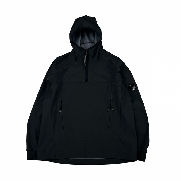 CP Company Black Soft Shell Hooded Quarter Zipped Jacket - Medium