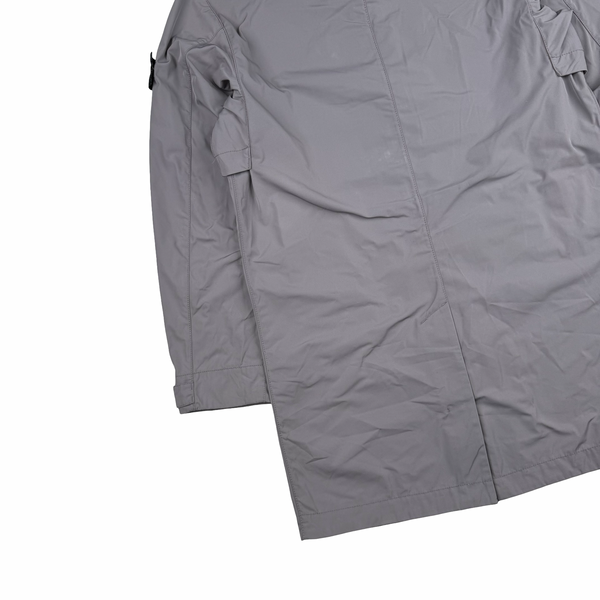 Stone Island 2024 Silver Micro Twill Long Buttoned Jacket - Small