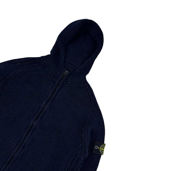 Stone Island 2000 Vintage Heavyweight Navy Wool Knit Hoodie - Large
