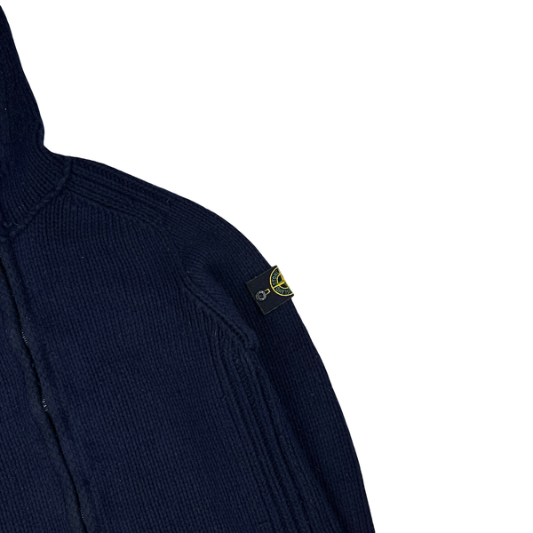 Stone Island 2000 Vintage Heavyweight Navy Wool Knit Hoodie - Large