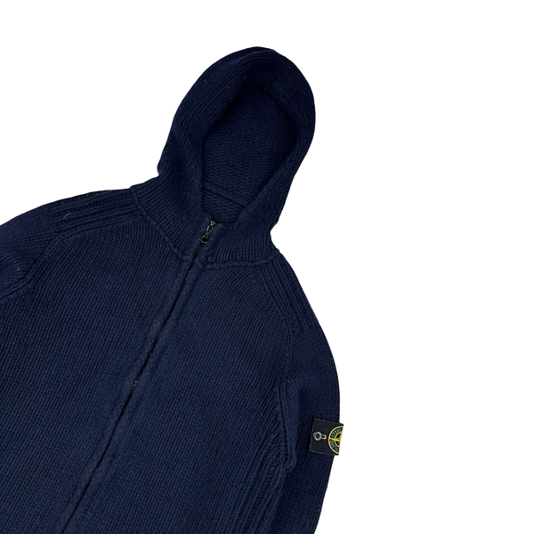 Stone Island 2000 Vintage Heavyweight Navy Wool Knit Hoodie - Large