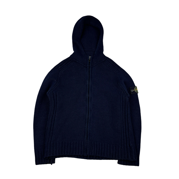 Stone Island 2000 Vintage Heavyweight Navy Wool Knit Hoodie - Large