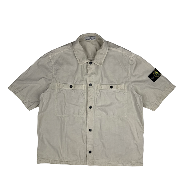 Stone Island 2025 Beige Cotton Buttoned Short Sleeve Overshirt - Large
