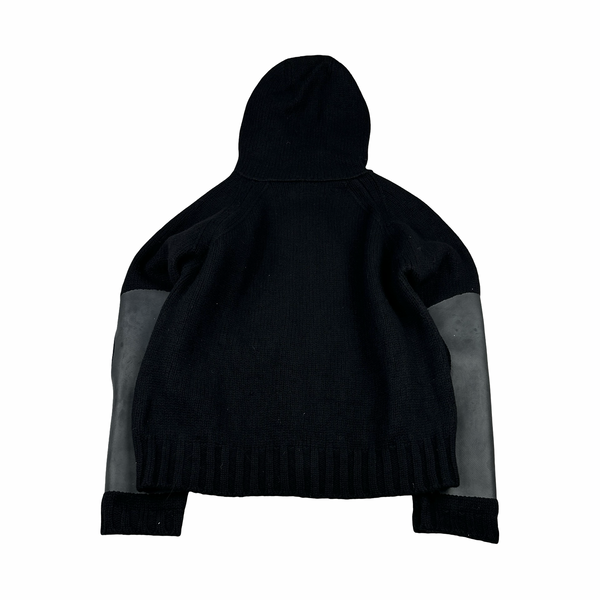 CP Company 2002 Archive Lana Wool Black Rubberised Hooded Knitted Jumper - Large