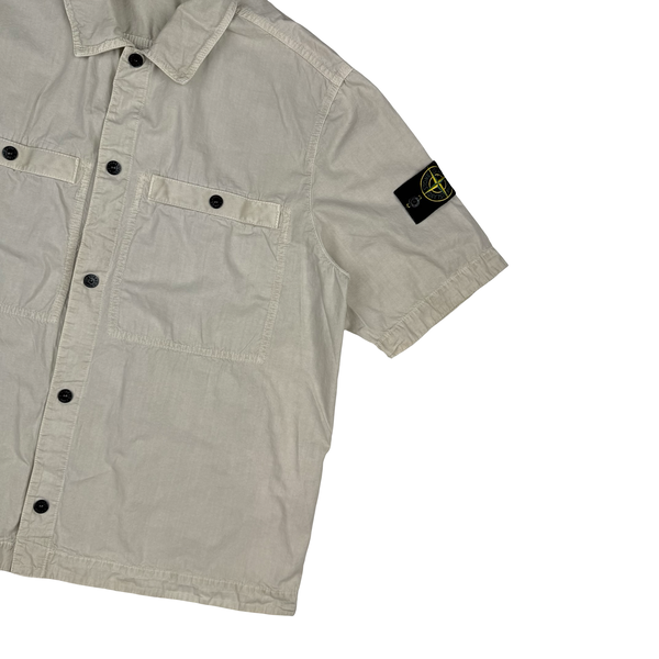 Stone Island 2025 Beige Cotton Buttoned Short Sleeve Overshirt - Large