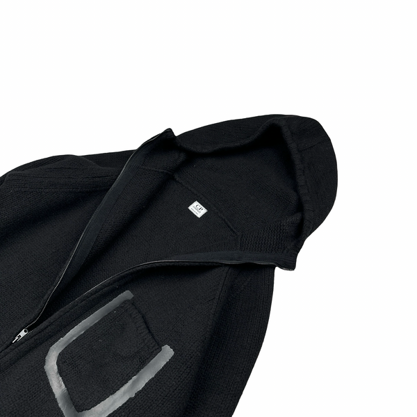 CP Company 2002 Archive Lana Wool Black Rubberised Hooded Knitted Jumper - Large