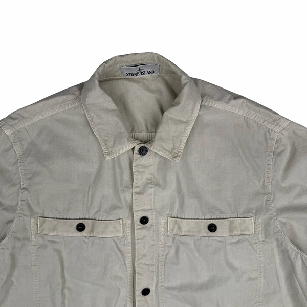 Stone Island 2025 Beige Cotton Buttoned Short Sleeve Overshirt - Large