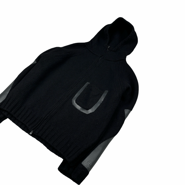 CP Company 2002 Archive Lana Wool Black Rubberised Hooded Knitted Jumper - Large