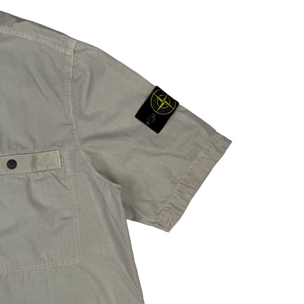 Stone Island 2025 Beige Cotton Buttoned Short Sleeve Overshirt - Large