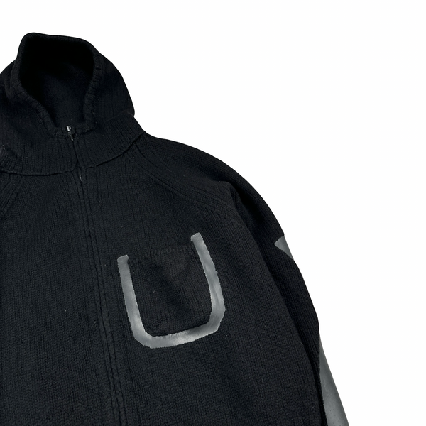 CP Company 2002 Archive Lana Wool Black Rubberised Hooded Knitted Jumper - Large