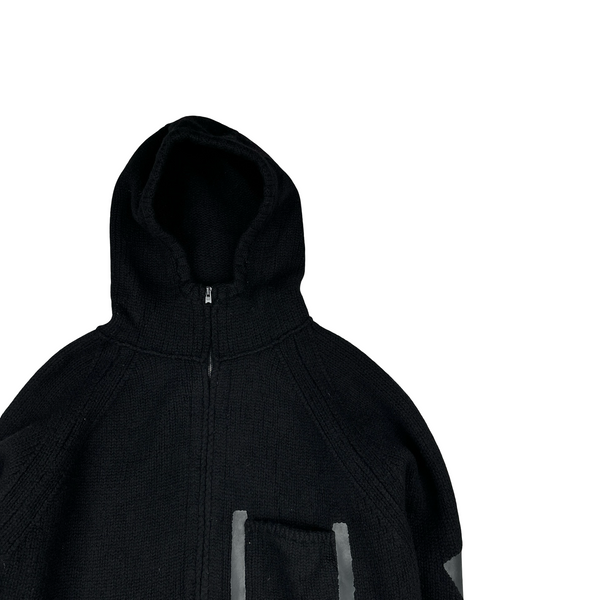 CP Company 2002 Archive Lana Wool Black Rubberised Hooded Knitted Jumper - Large