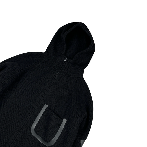 CP Company 2002 Archive Lana Wool Black Rubberised Hooded Knitted Jumper - Large