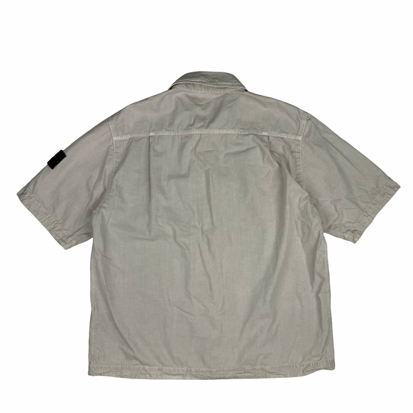 Stone Island 2025 Beige Cotton Buttoned Short Sleeve Overshirt - Large