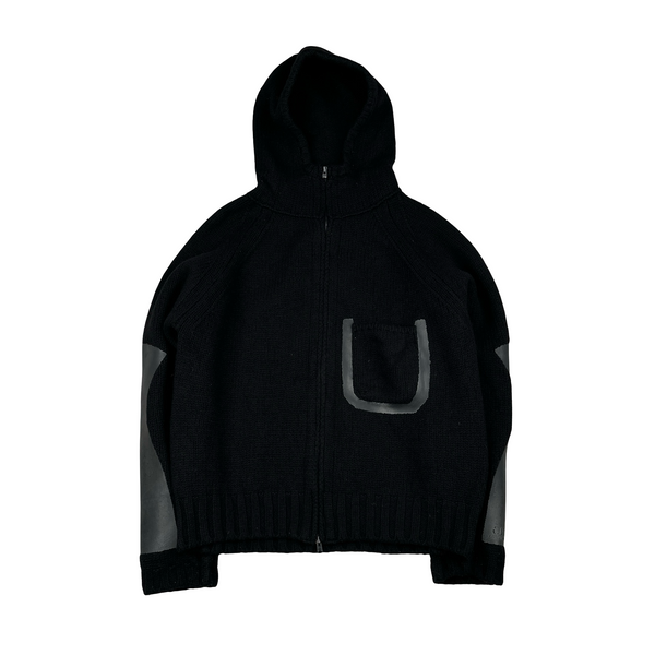 CP Company 2002 Archive Lana Wool Black Rubberised Hooded Knitted Jumper - Large