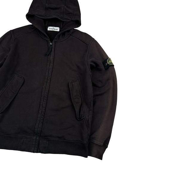 Stone Island 2012 Washed Black Cotton Zipped Hoodie - Medium