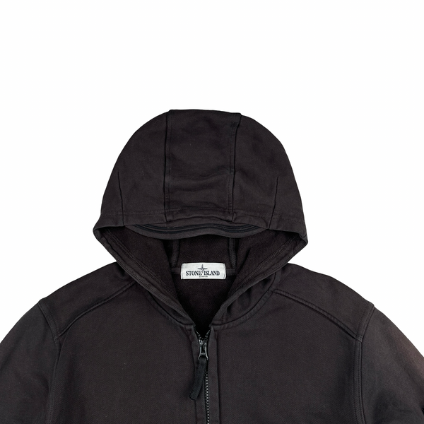 Stone Island 2012 Washed Black Cotton Zipped Hoodie - Medium