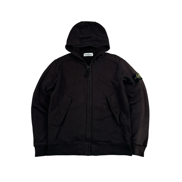 Stone Island 2012 Washed Black Cotton Zipped Hoodie - Medium