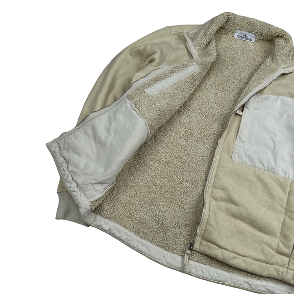 Stone Island 2023 Tan Teddy Fleece Zipped Jumper - Medium