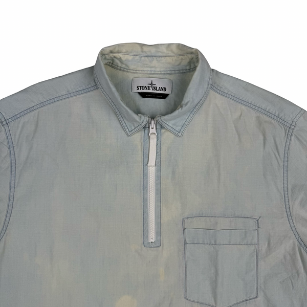 Stone Island 2017 Pale Blue Cotton Short Sleeve Quarter Zip Overshirt - XL