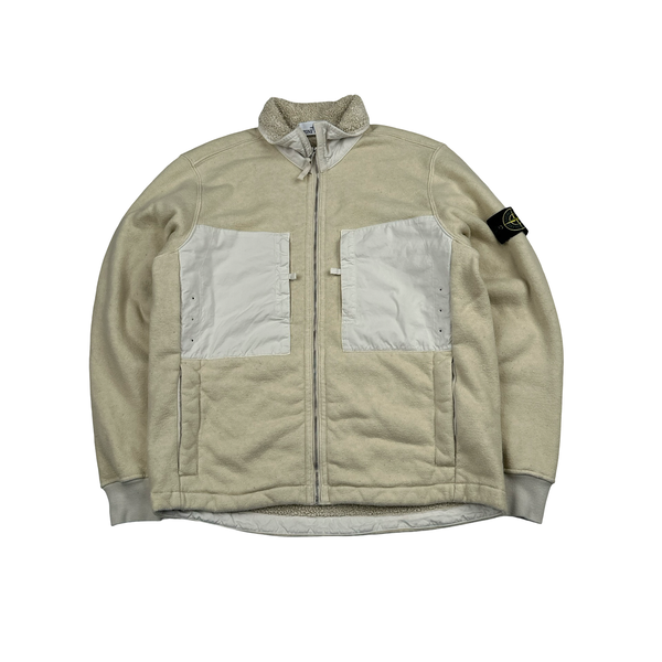 Stone Island 2023 Tan Teddy Fleece Zipped Jumper - Medium