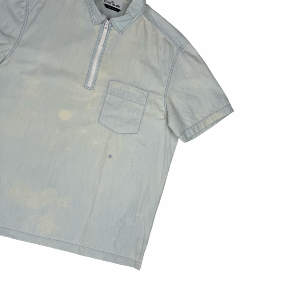 Stone Island 2017 Pale Blue Cotton Short Sleeve Quarter Zip Overshirt - XL