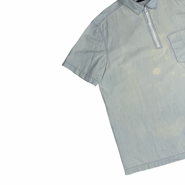Stone Island 2017 Pale Blue Cotton Short Sleeve Quarter Zip Overshirt - XL