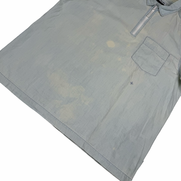 Stone Island 2017 Pale Blue Cotton Short Sleeve Quarter Zip Overshirt - XL