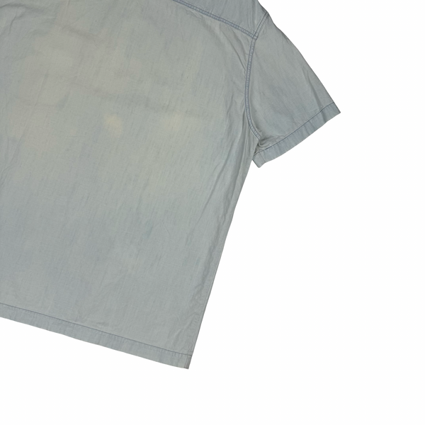 Stone Island 2017 Pale Blue Cotton Short Sleeve Quarter Zip Overshirt - XL