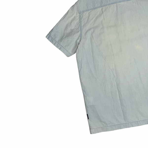 Stone Island 2017 Pale Blue Cotton Short Sleeve Quarter Zip Overshirt - XL