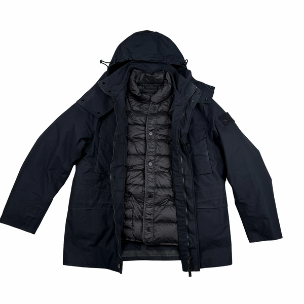 Stone Island 2015 Navy O-Ventile Ghost Piece Hooded Dutch Rope Down Lined Jacket - Medium
