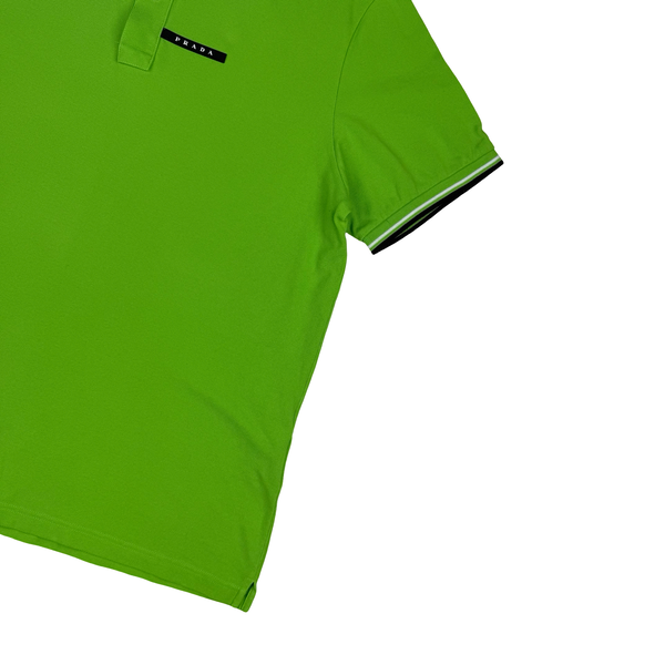 Prada Lime Green Black Tab Spellout Cotton Polo Shirt - XXL