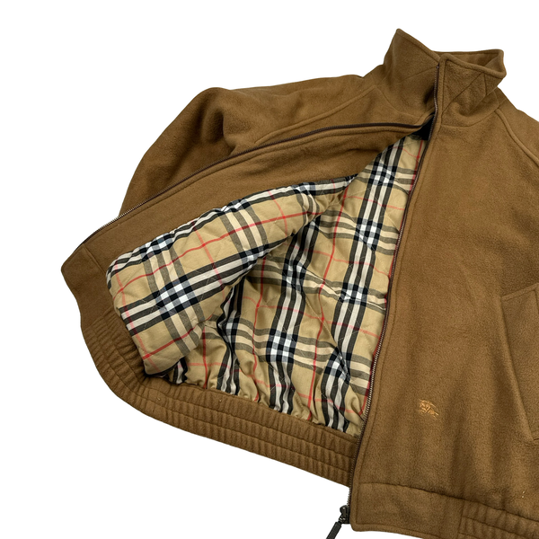 Burberry Brown Cashmere Blend Checked Lined Bomber Jacket - Large