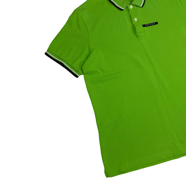 Prada Lime Green Black Tab Spellout Cotton Polo Shirt - XXL