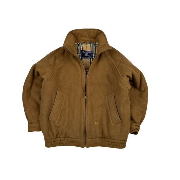 Burberry Brown Cashmere Blend Checked Lined Bomber Jacket - Large