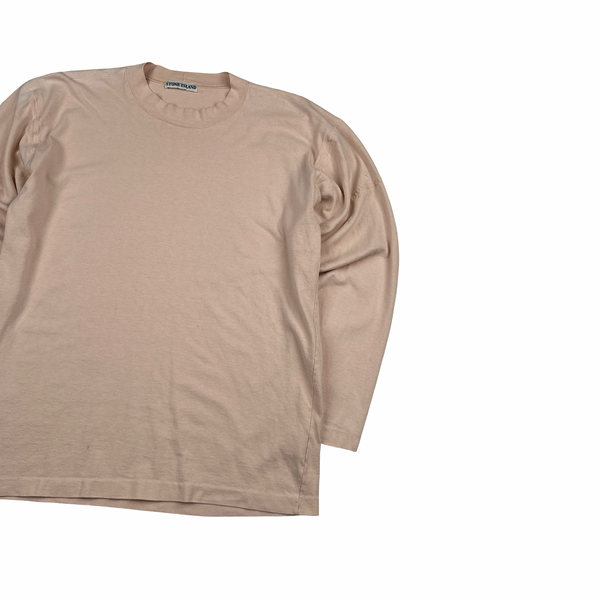 Stone Island 90s Salmon Pink Cotton Spellout Vintage Longsleeve T Shirt - Large