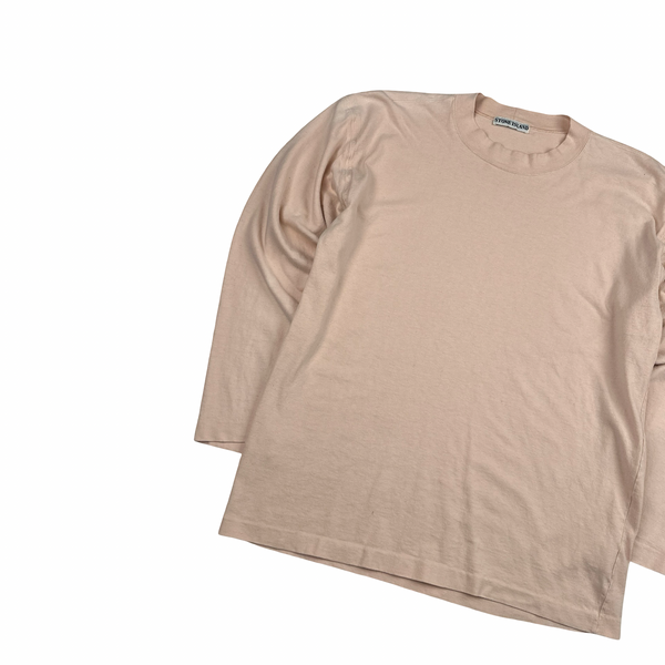 Stone Island 90s Salmon Pink Cotton Spellout Vintage Longsleeve T Shirt - Large