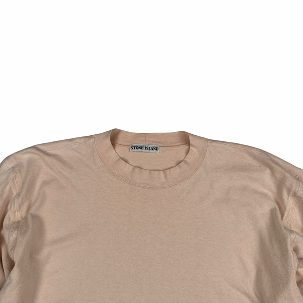 Stone Island 90s Salmon Pink Cotton Spellout Vintage Longsleeve T Shirt - Large