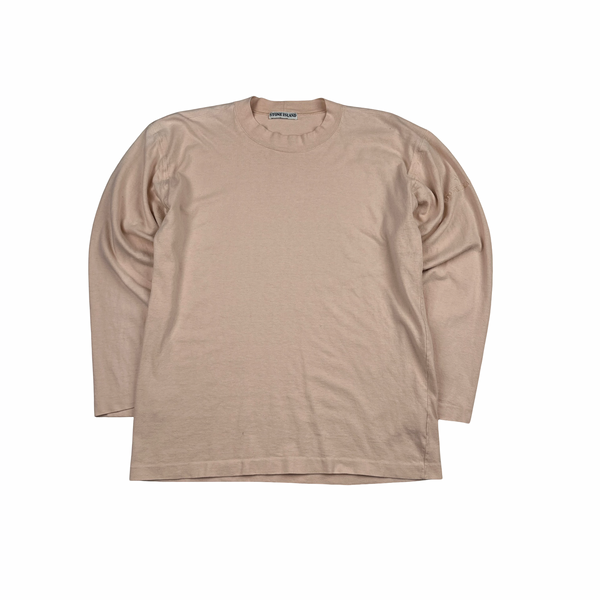 Stone Island 90s Salmon Pink Cotton Spellout Vintage Longsleeve T Shirt - Large