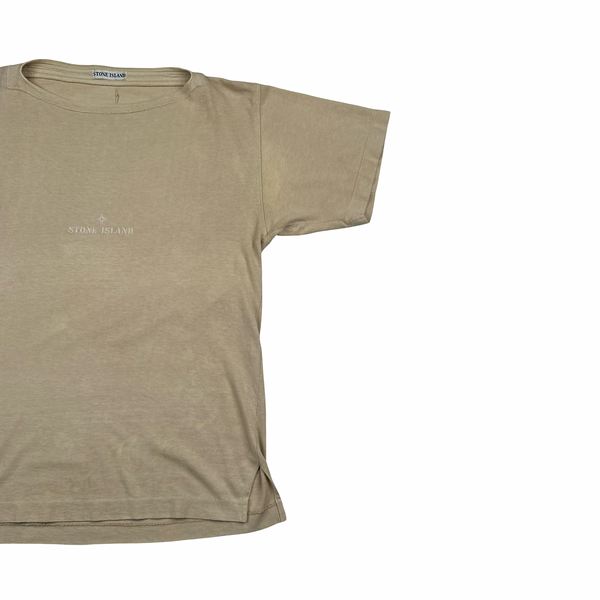 Stone Island 90's Vintage Tan Cotton Spellout Vintage T Shirt - Small