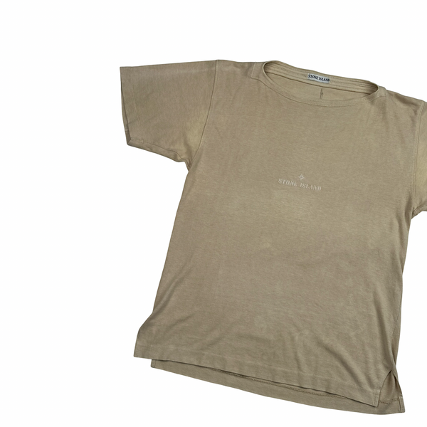 Stone Island 90's Vintage Tan Cotton Spellout Vintage T Shirt - Small