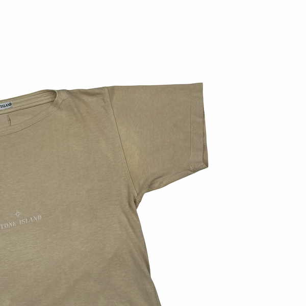 Stone Island 90's Vintage Tan Cotton Spellout Vintage T Shirt - Small