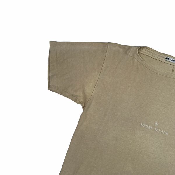 Stone Island 90's Vintage Tan Cotton Spellout Vintage T Shirt - Small