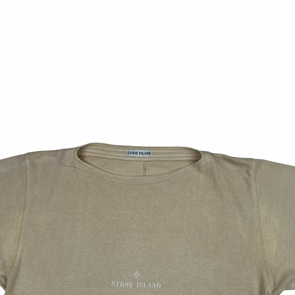 Stone Island 90's Vintage Tan Cotton Spellout Vintage T Shirt - Small